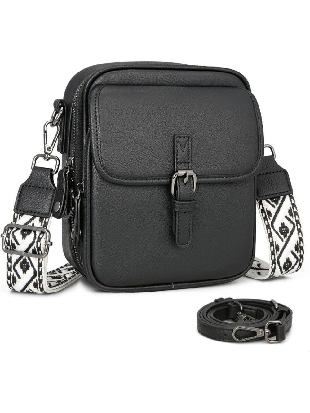 Women Black Leather Anti Theft Handbags Removable Straps Formal Crossbody Bag